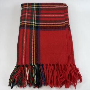 VTG Churchill Weavers Wool Red Plaid Fringe Throw Blanket 48x60” RARE Label
